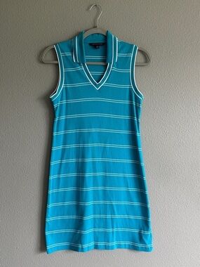 Brooks Brothers Teal and White Striped Sleeveless Polo Dress XS
